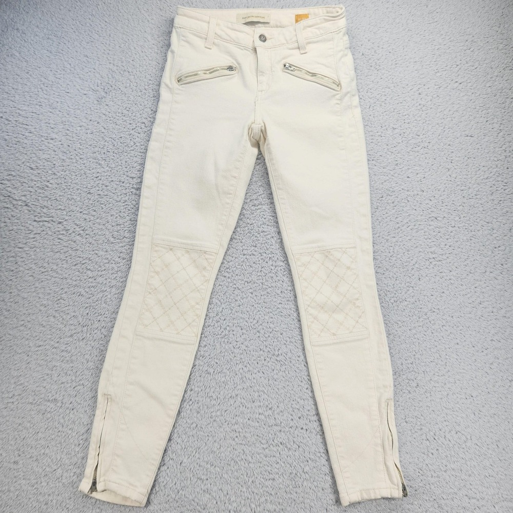 Pilcro And The Letterpress Jeans Womens 27 OffWhite Mid Rise Skinny Stretch Moto
